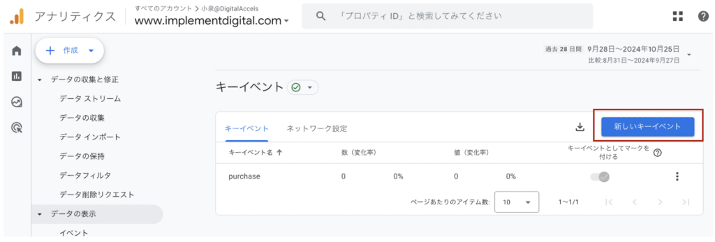 「新しいキーイベント」をクリックします。